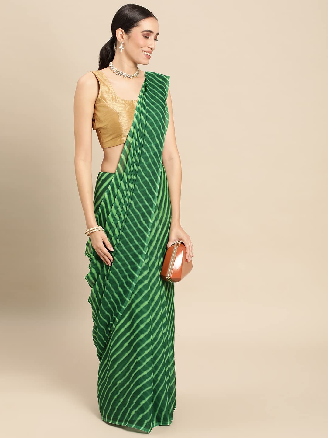 Women's Chiffon Lehriya Printed Saree Without Blouse