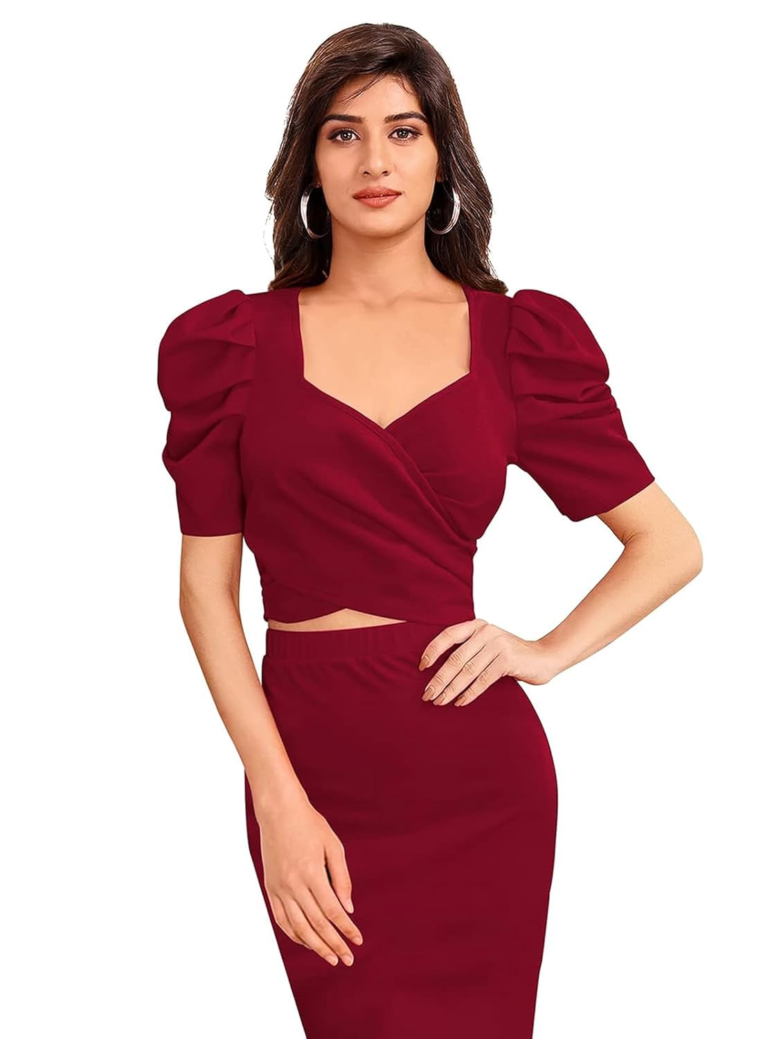 LONDON BELLY Women's Poly Cotton Top and Bottom Dress and Festival Bodycon Dress with Puff Sleeve
