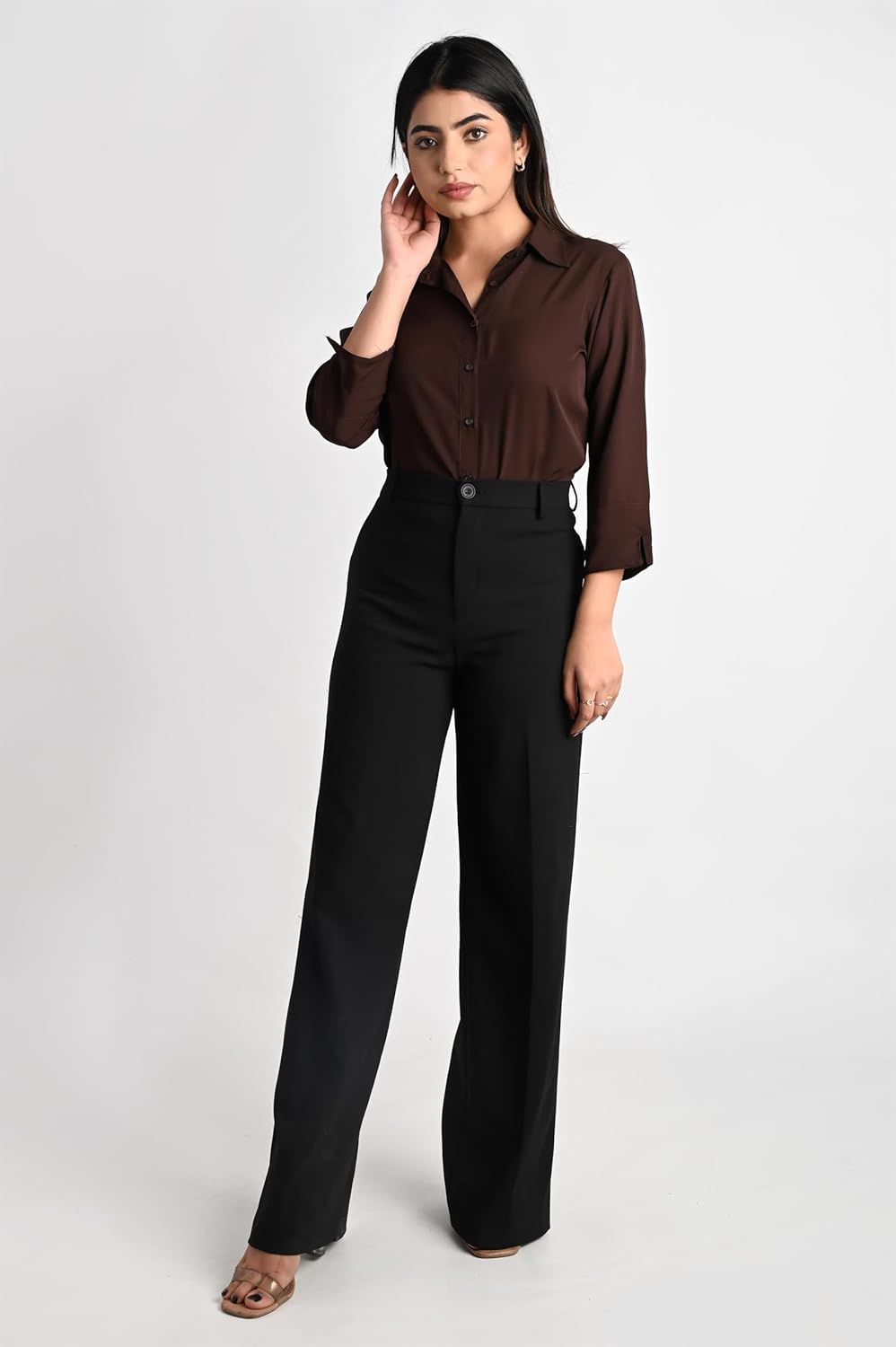 GM SARA Women's Polyester Stylish Regular Fit Button Down Plain Solid Formal Casual Shirts for Women Office Wear