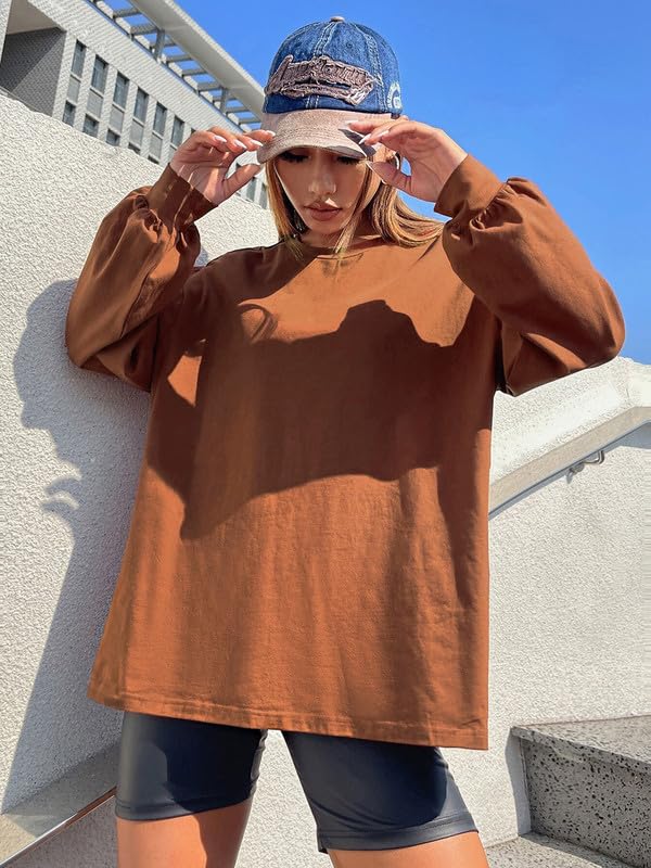 CHKOKKO Oversized Round Neck Drop Shoulder Solid