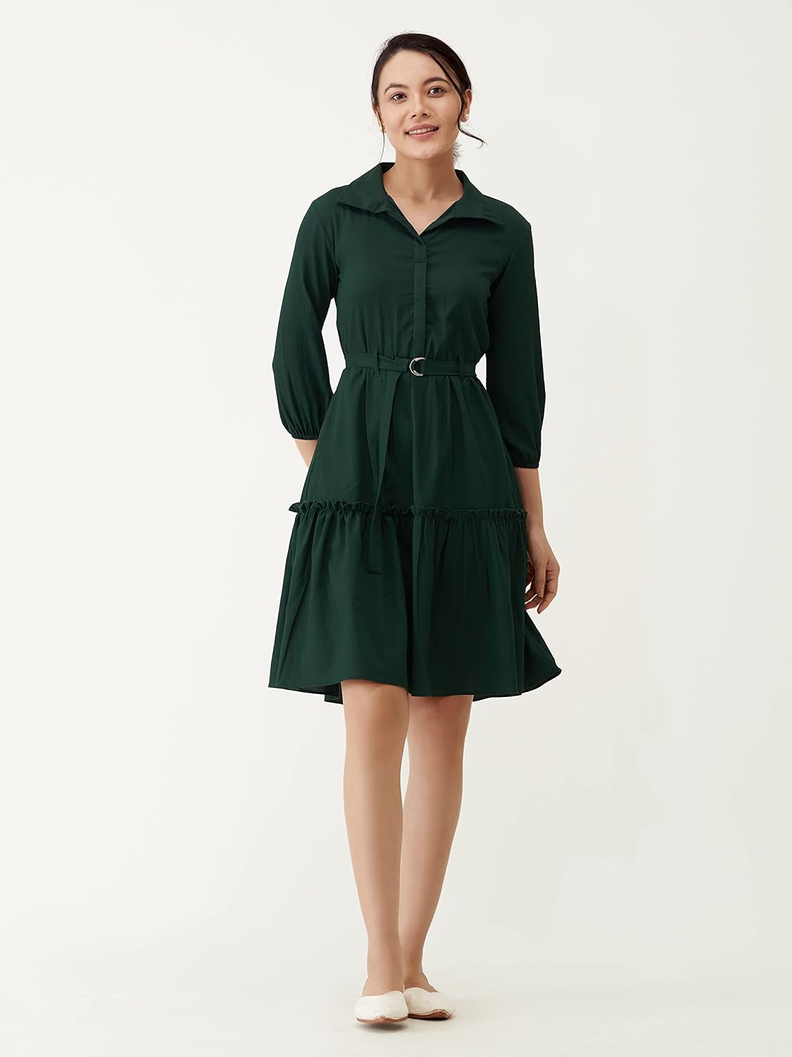 AASK Women Peplum Gathared Stylish Dress with Belt