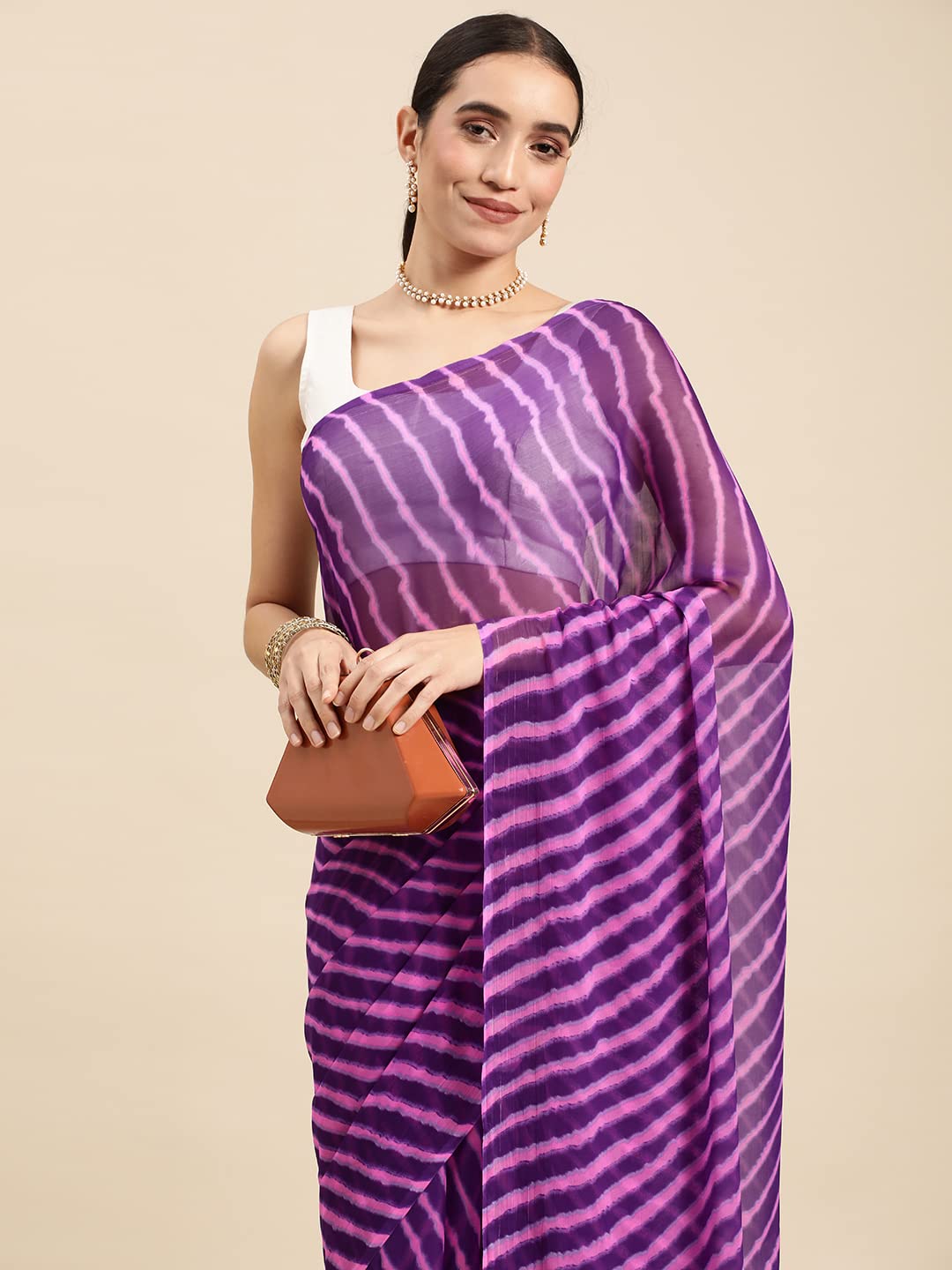 Women's Chiffon Lehriya Printed Saree Without Blouse