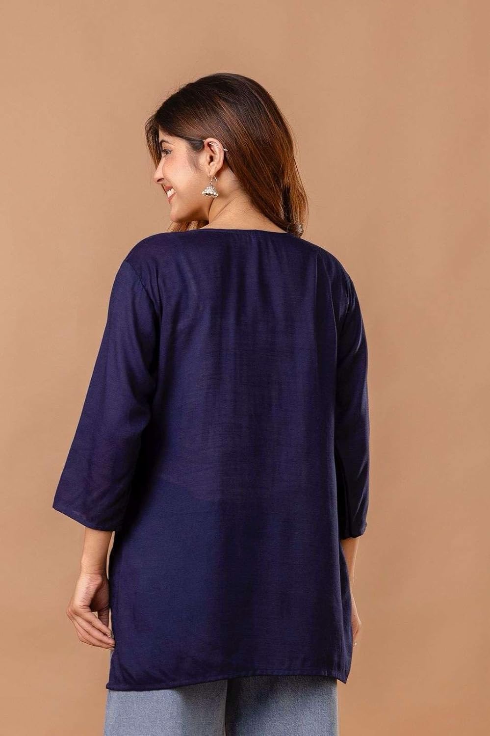 Women's Cotton Kurti with White Floral Embroidery