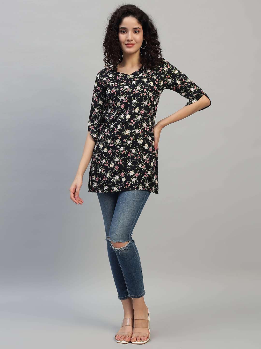 VEERSTOW Women's Cotton Short Kurti 3/4 Sleeve