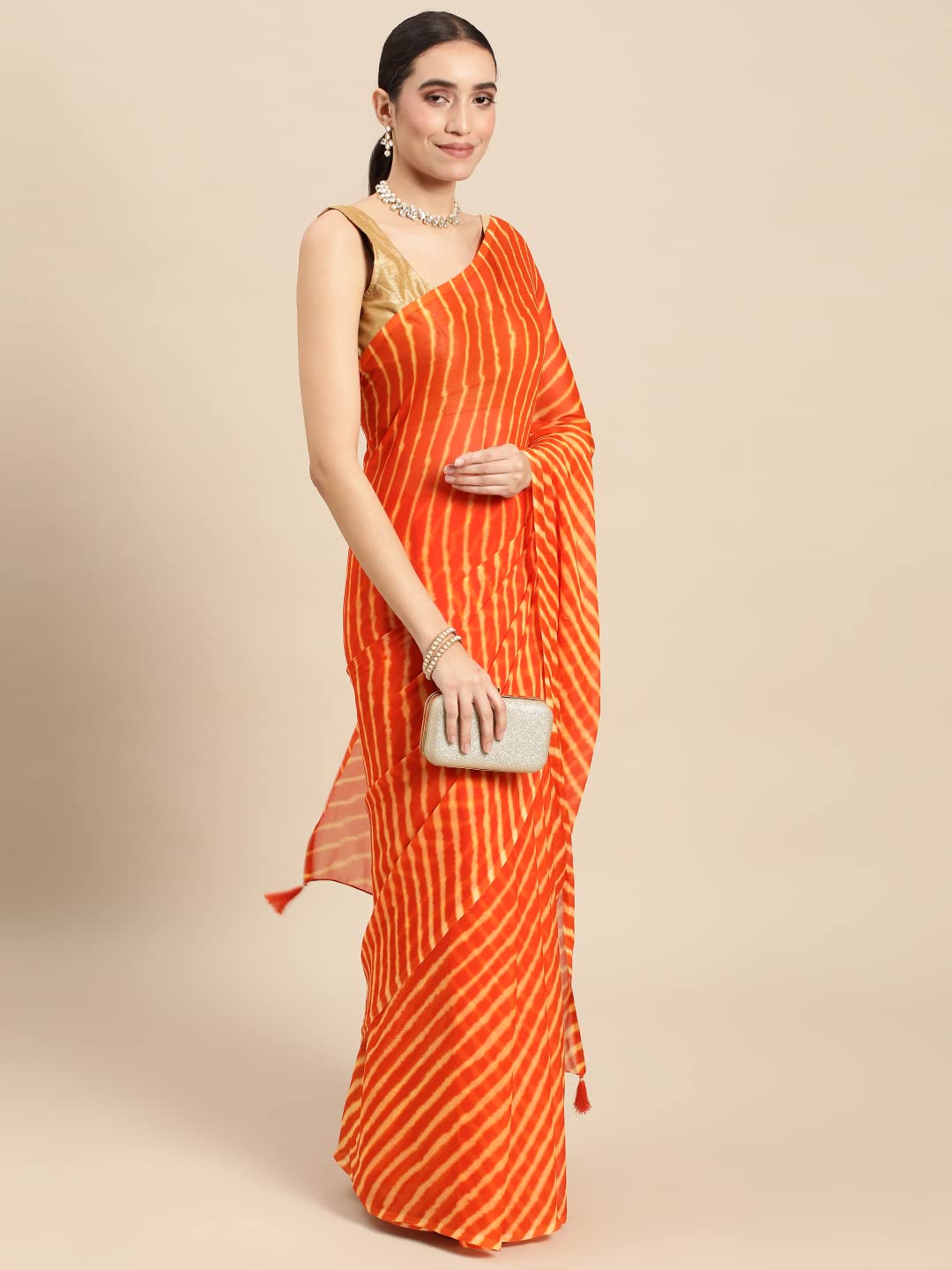 Women's Chiffon Lehriya Printed Saree Without Blouse