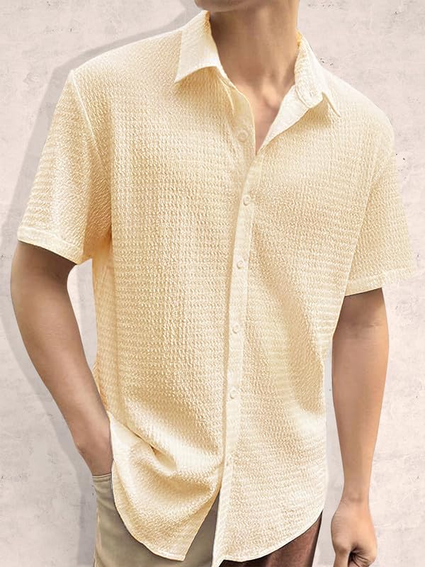 Pinkmint Popcorn Shirt for Men Soild Slim Fit Sleeve