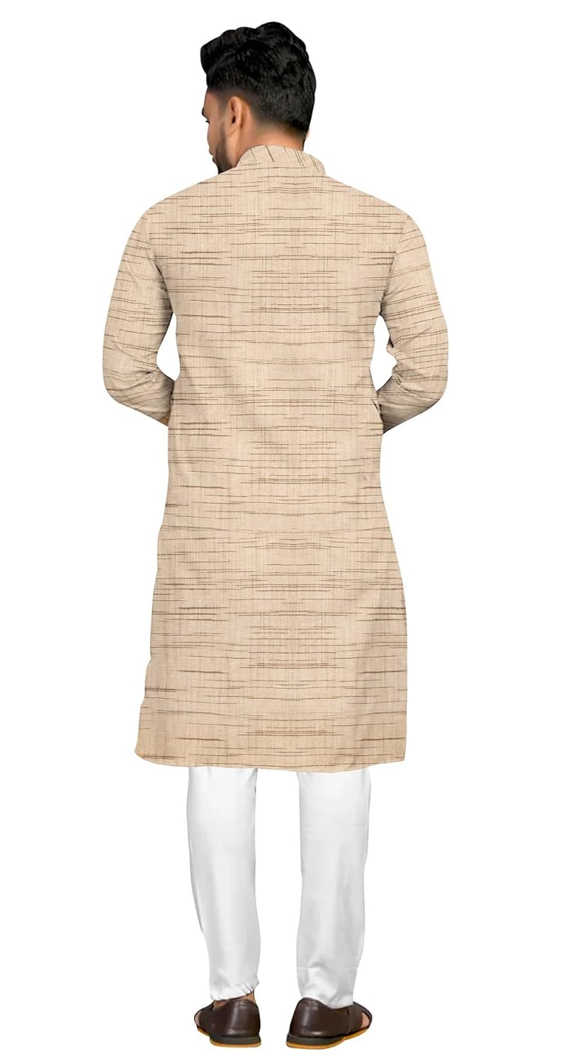 Mens Cotton Blend Full Sleeves Solid Casual Long Kurta