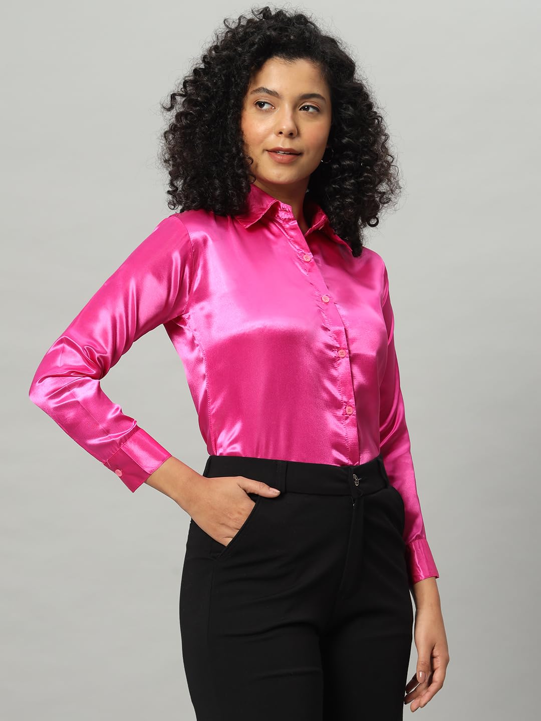 FUNDAY FASHION Women Solid Formal Satin Regular Fit Shirt