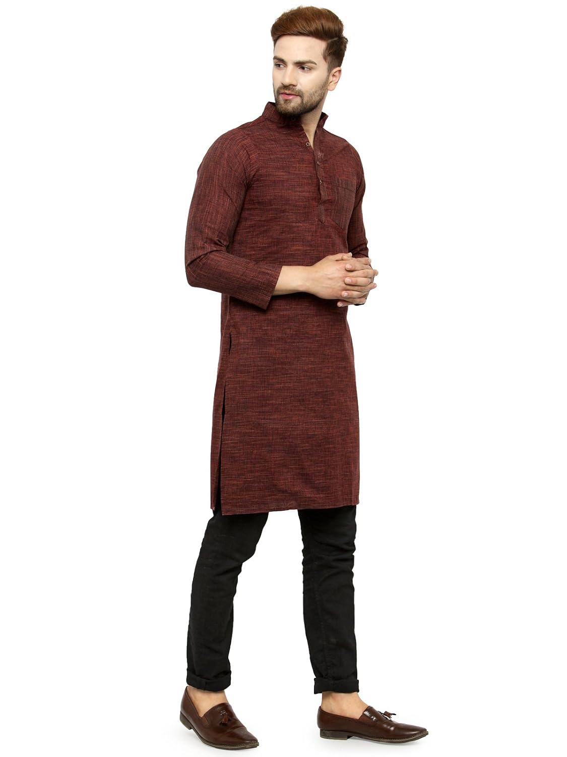 Enchanted Drapes Mens' Solid Cotton Long Kurta