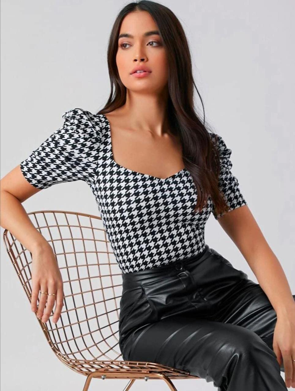 Dream Beauty Fashion Women's Puff/Baloon Sleeves V-Neck Casual Top (Top-MG-1)