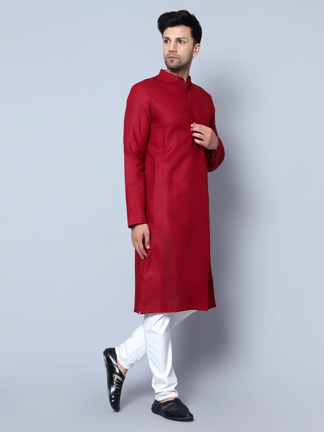 LATEST CHIKAN Men's Cotton Blend Solid Long Kurta