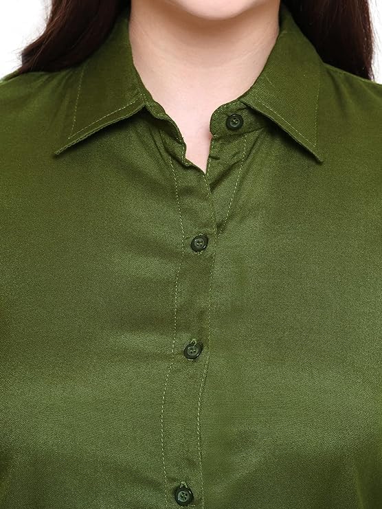 KBNBJ Women’s Regular Fit Solid V-Collared Casual Shirt