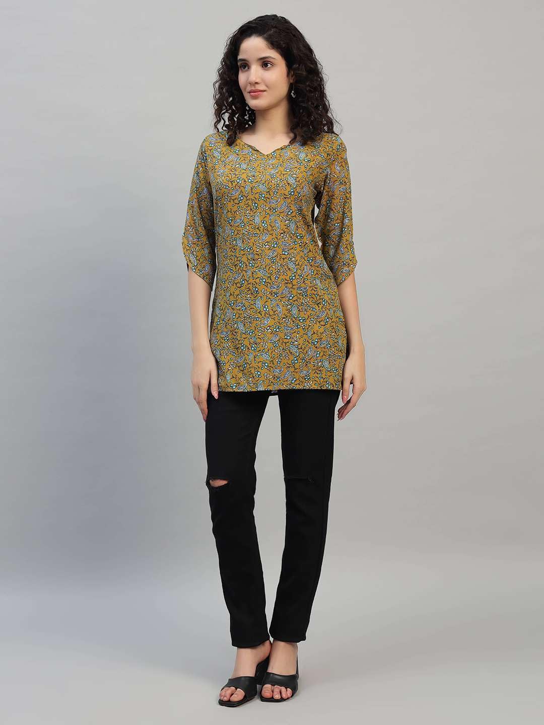 VEERSTOW Women's Cotton Short Kurti 3/4 Sleeve