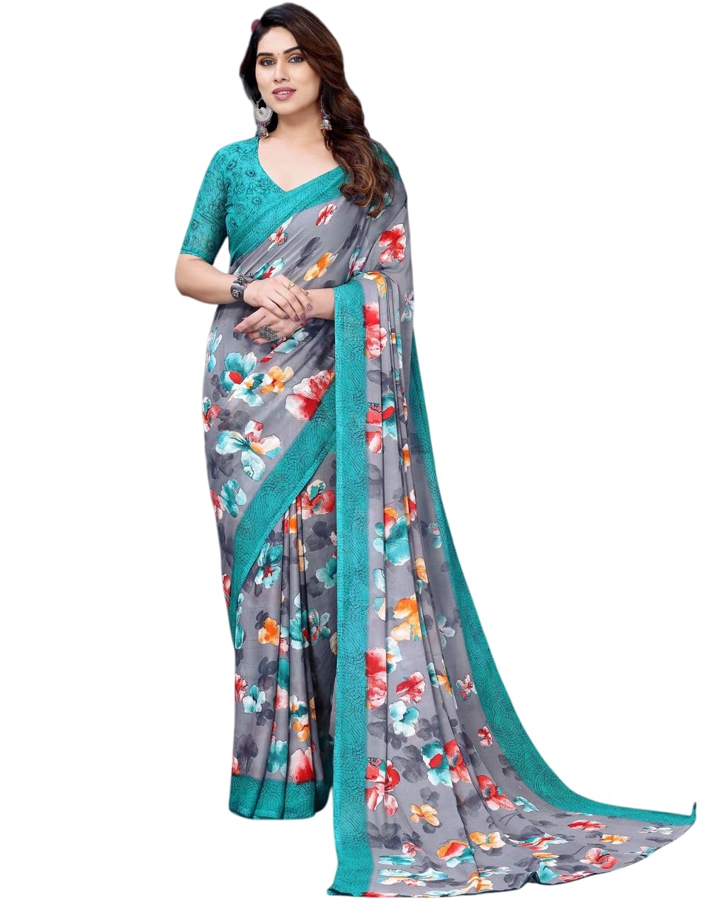 FASHION Women's Georgette Floral Printed Saree