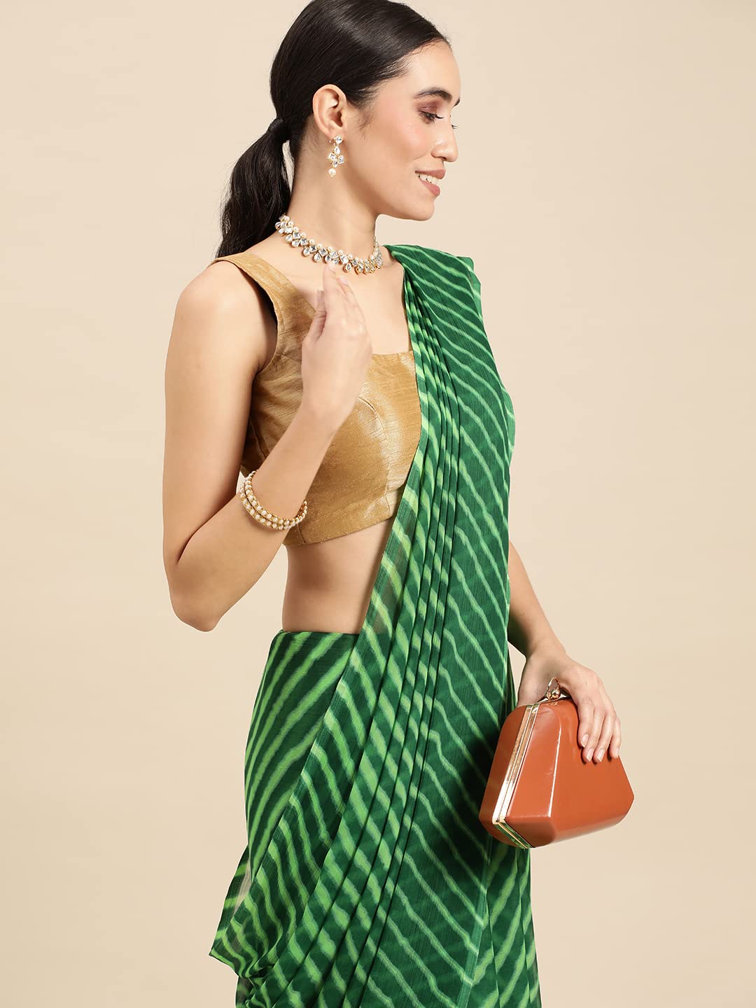 Women's Chiffon Lehriya Printed Saree Without Blouse