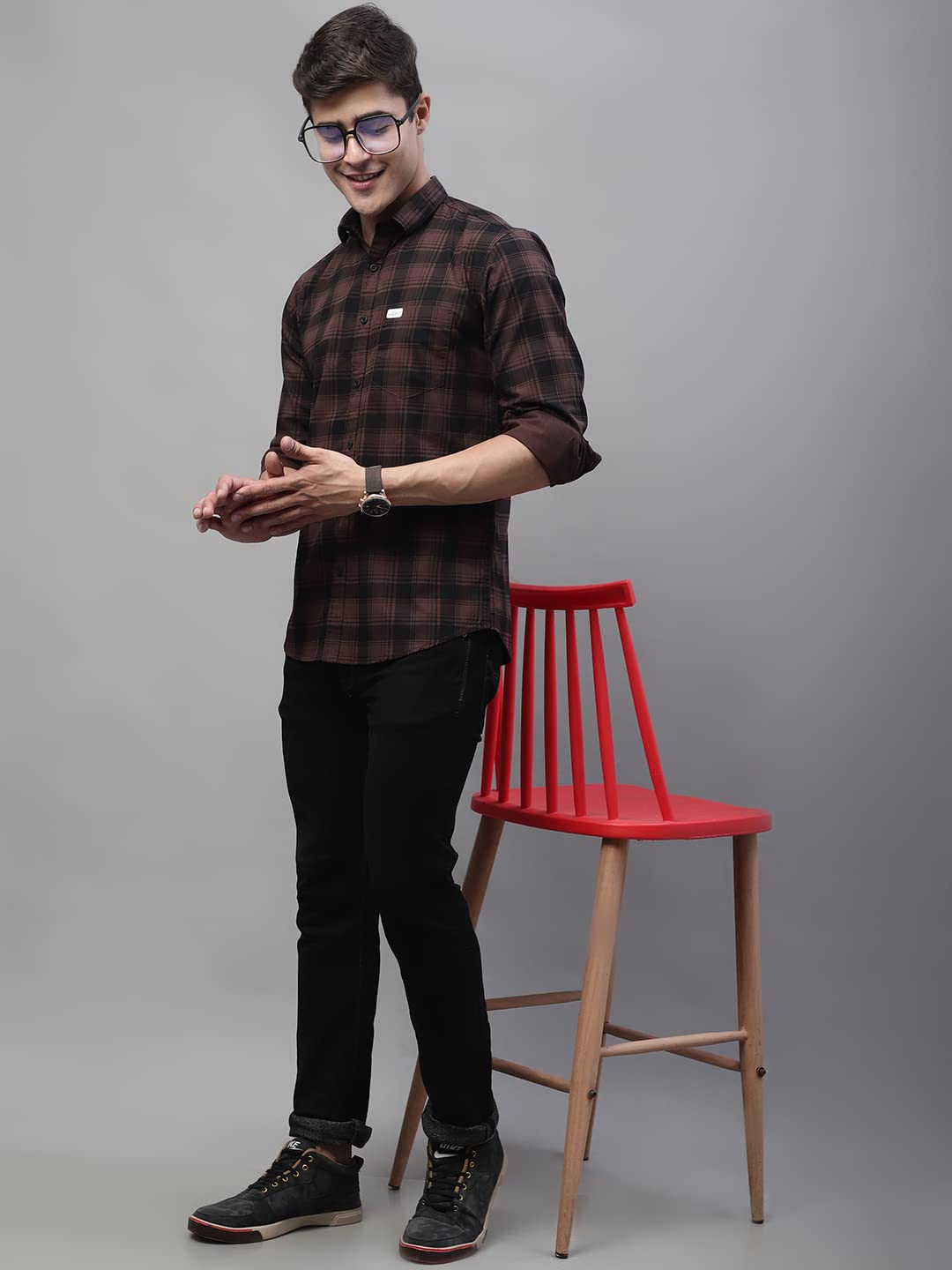 Majestic Man Cotton Checkered Slim Fit Casual Shirt