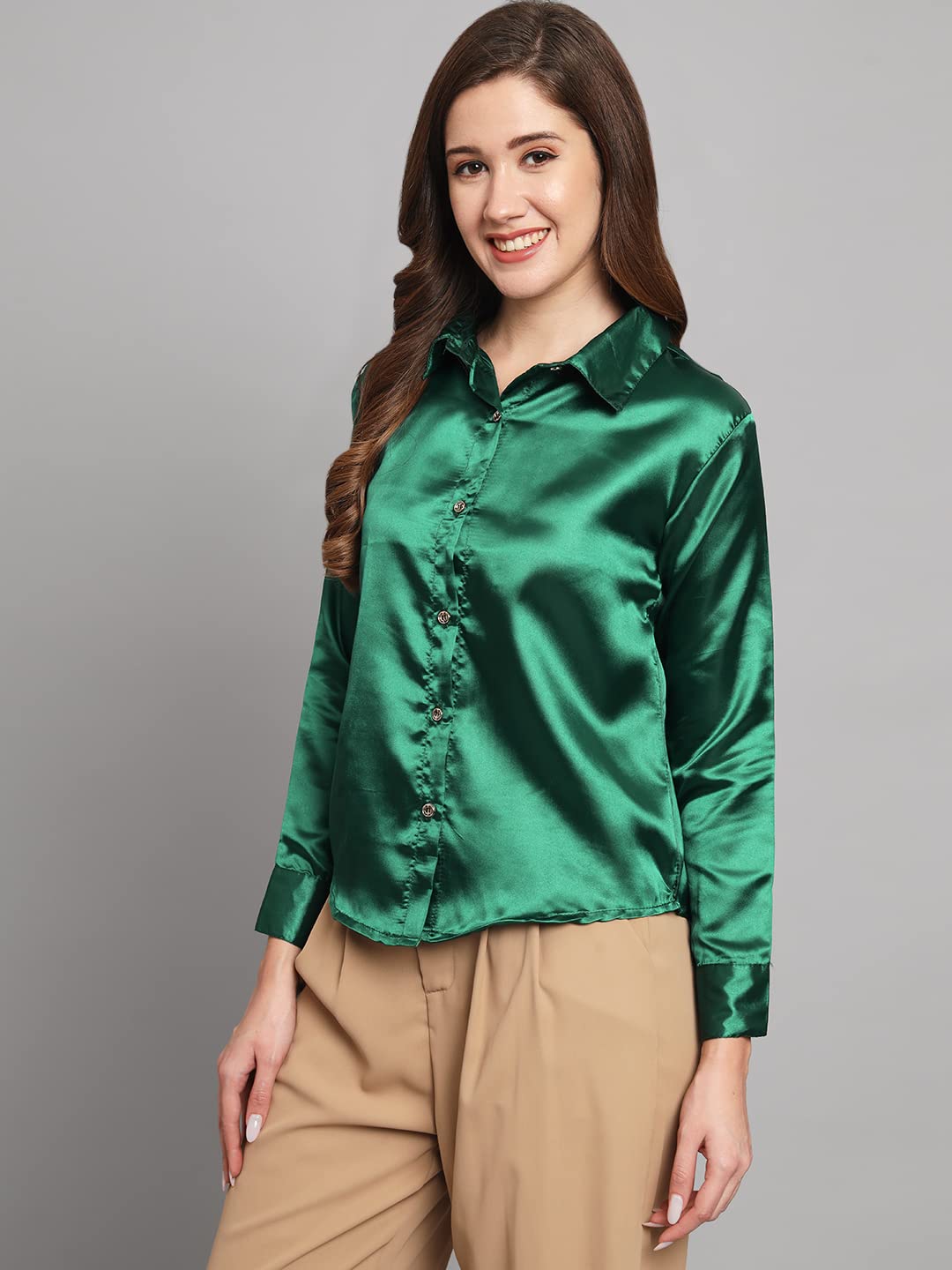 FUNDAY FASHION Women Solid Formal Satin Regular Fit Shirt