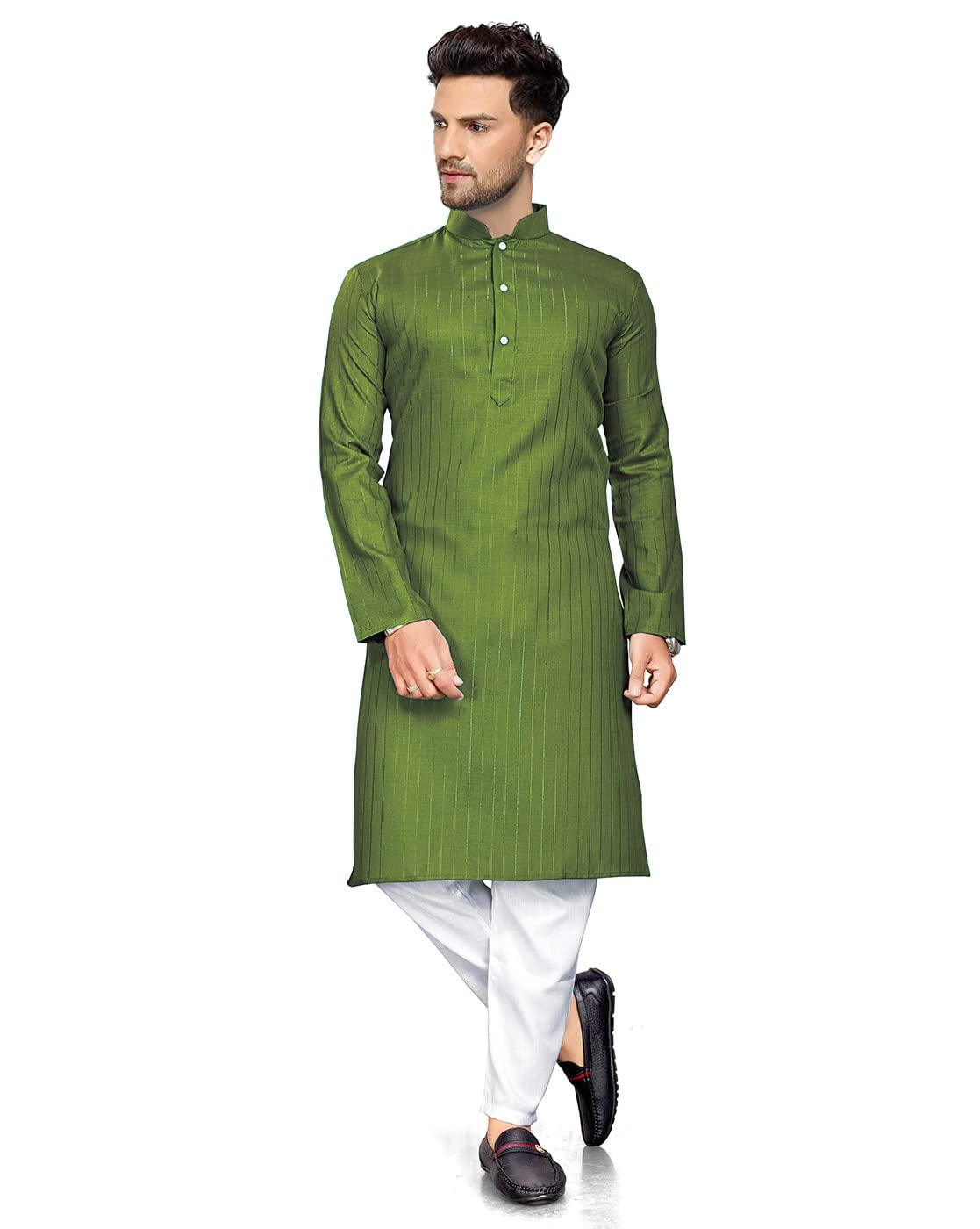 Enmozz Men's Textured Lining Kurta