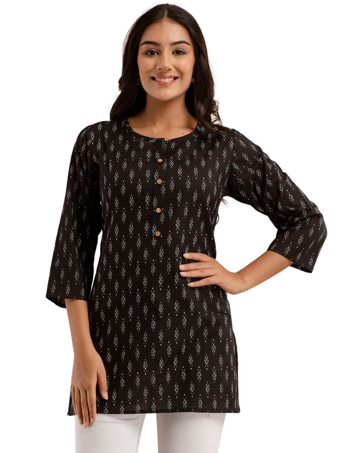 feranoid Women Cotton Printed Straight Short Kurti