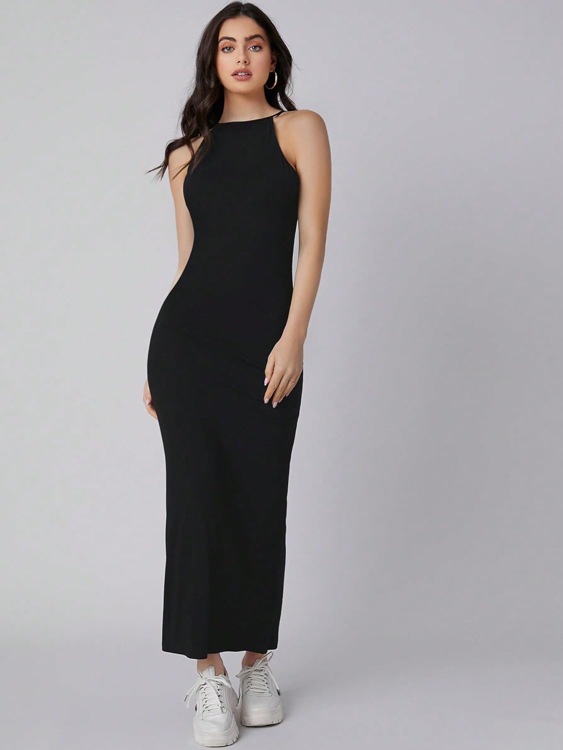 Aahwan Solid Halter Neck Solid Bodycon Midi Dress for Women's & Girl's