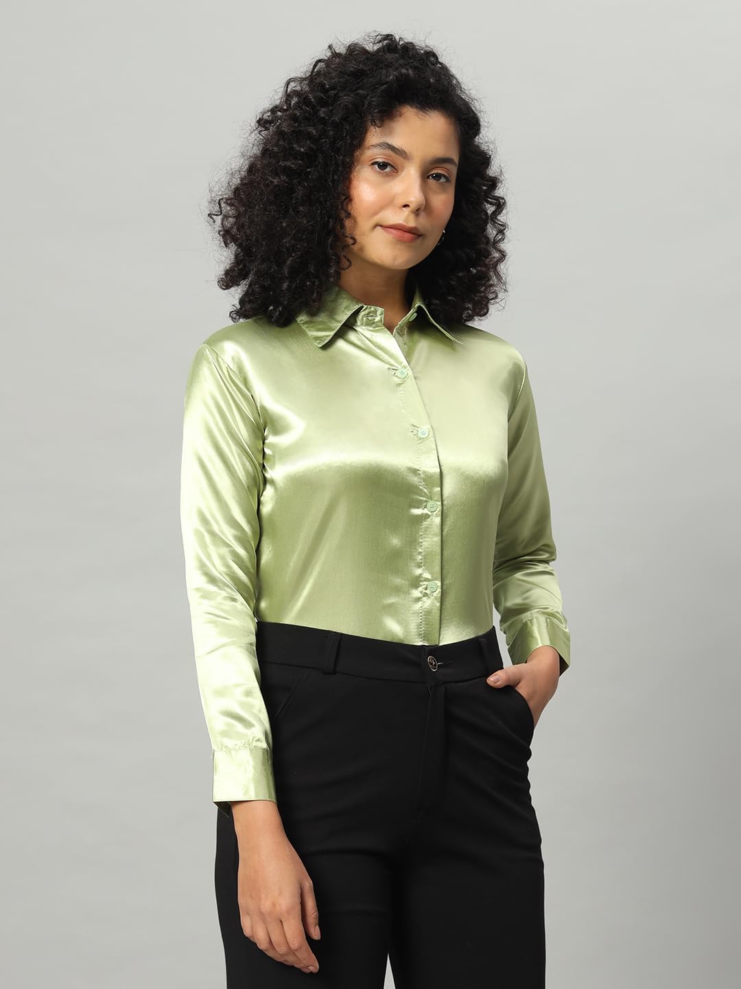 FUNDAY FASHION Women Solid Formal Satin Regular Fit Shirt