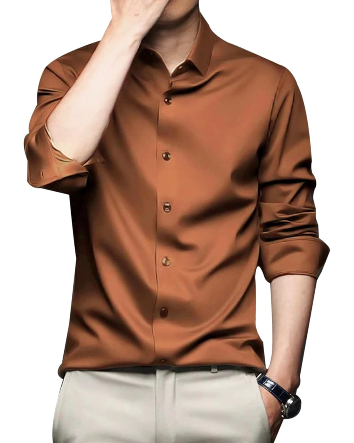 IndoPrimo Men's Stylish Solid Satin Casual Shirt