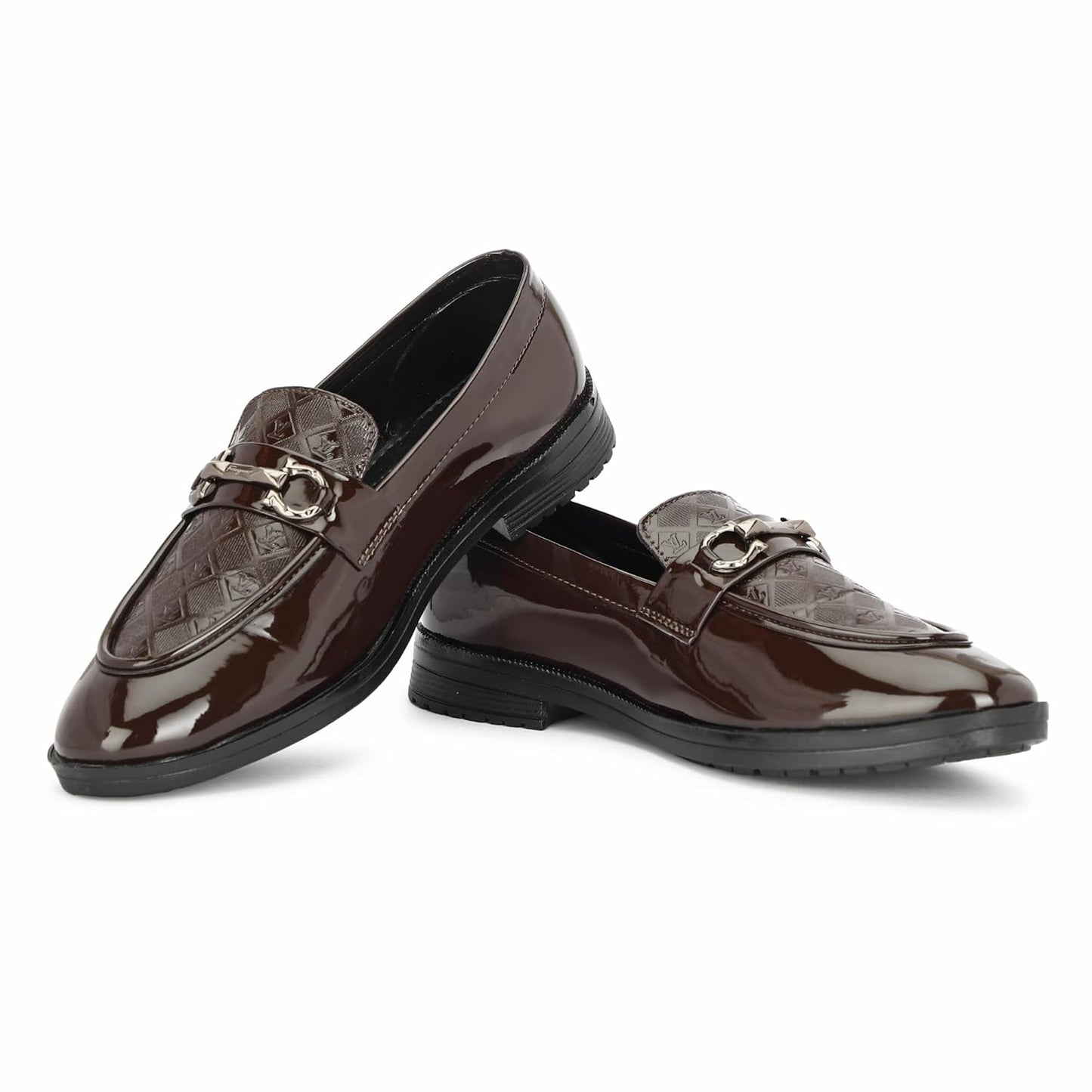 AJINHA Men's Patent Leather Loafers, Brown Quilted - alphahostel.in