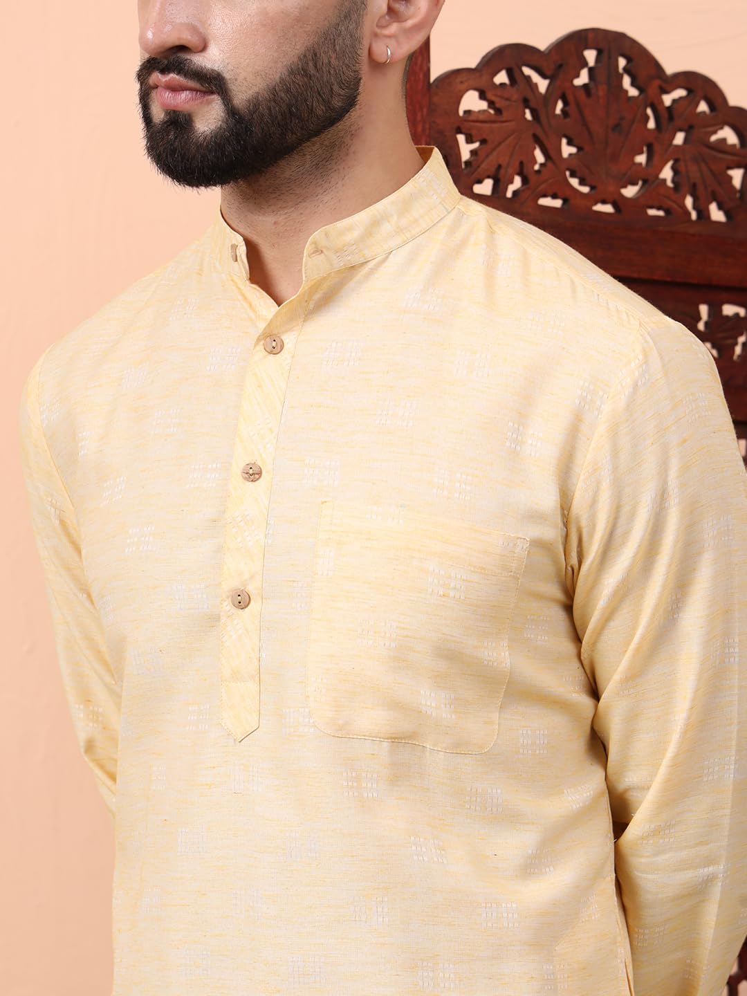 CHIKAN Men's Cotton Regular Textured Long Kurta