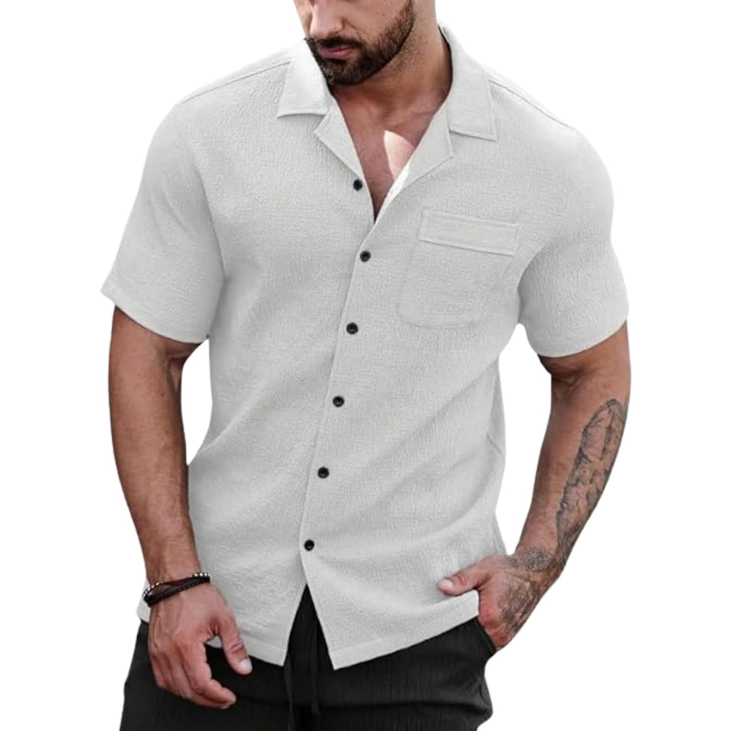 MiraMichi Men's Slim Fit Half Sleeve Polycotton Casual