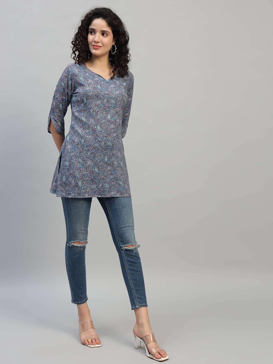VEERSTOW Women's Cotton Short Kurti 3/4 Sleeve