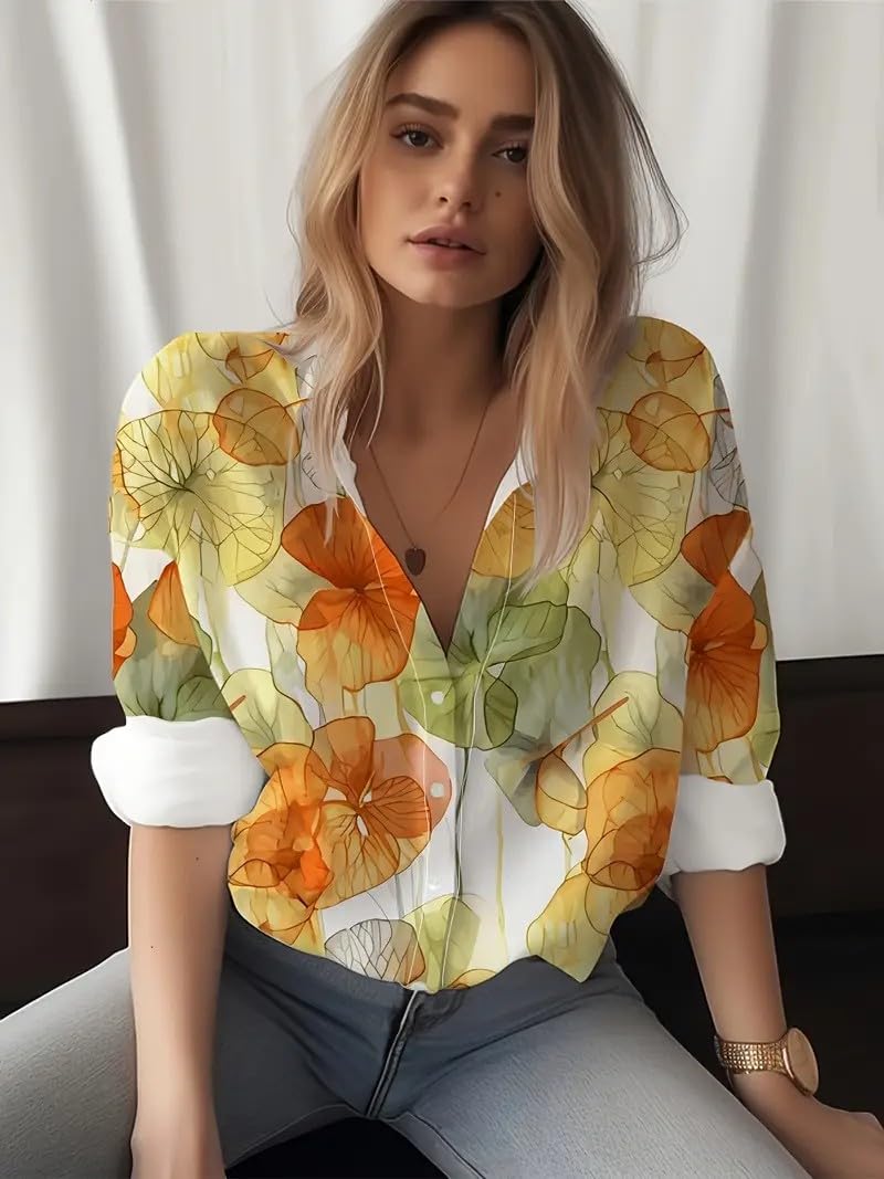 Gufrina Shirt for Women| Long Shirt for Women| Floral Print | Button-Down Western Shirt| Roll-Up Sleeves| Casual Relaxed Fit for Women