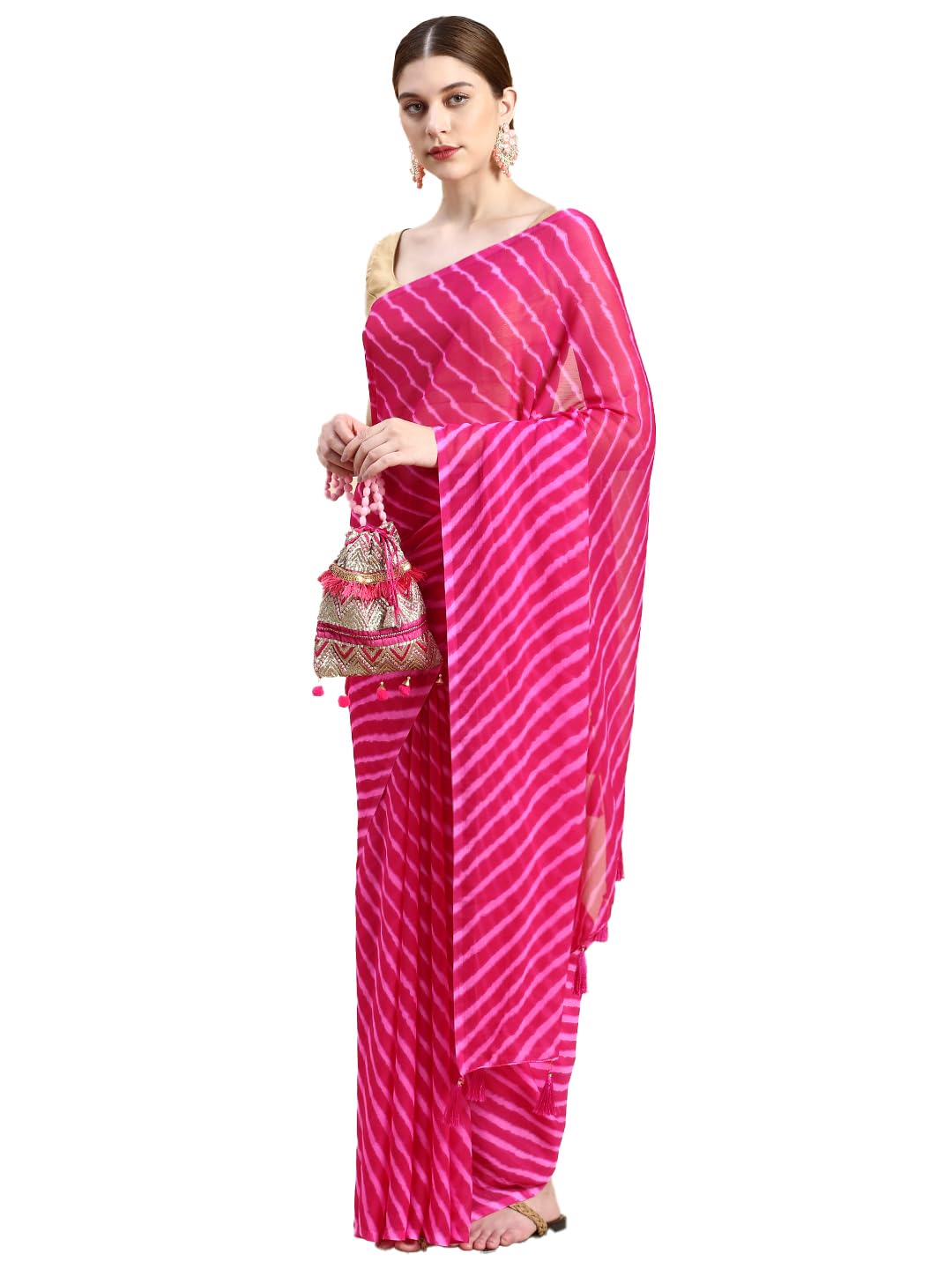 Women's Chiffon Lehriya Printed Saree Without Blouse