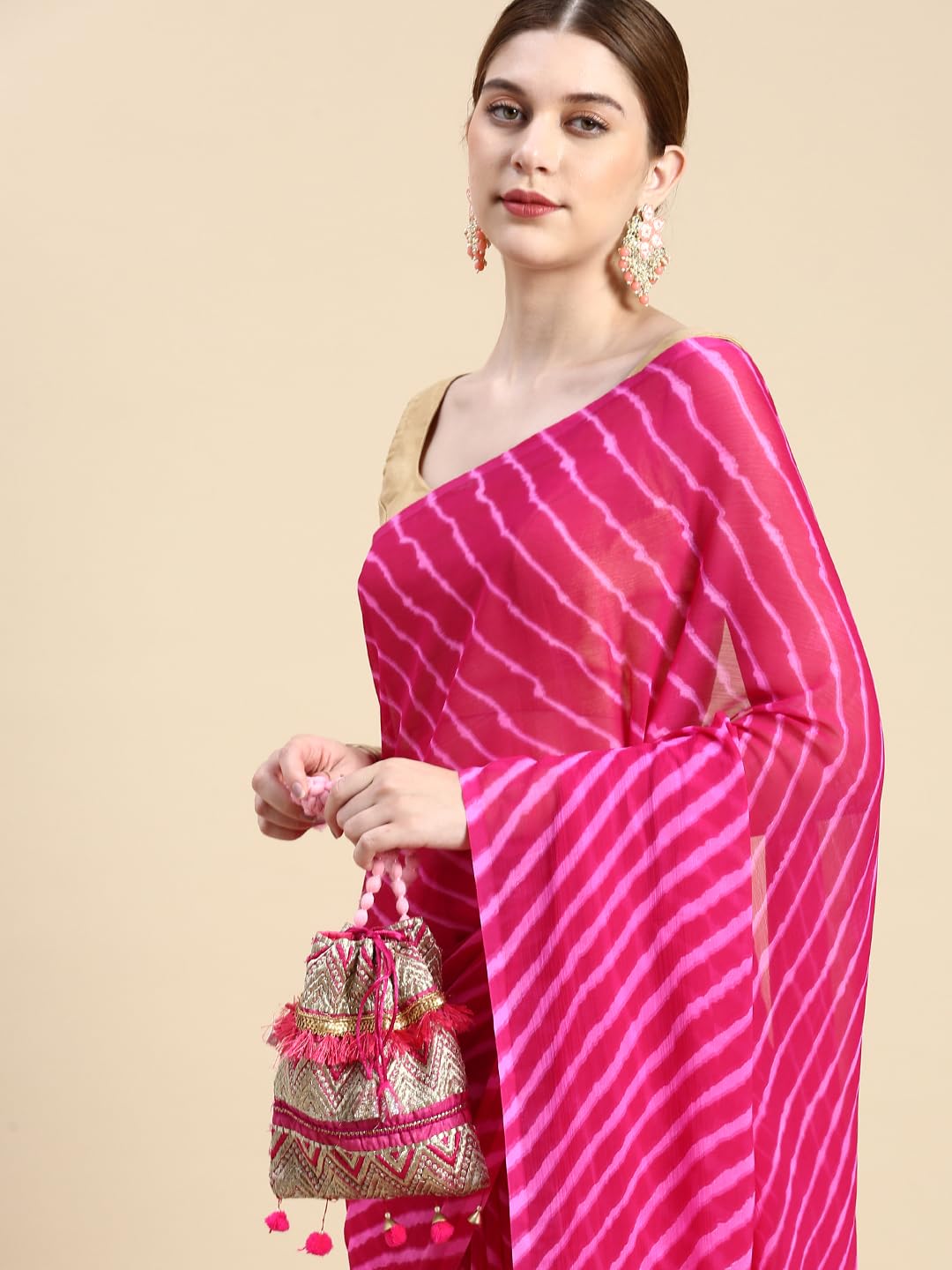 Women's Chiffon Lehriya Printed Saree Without Blouse