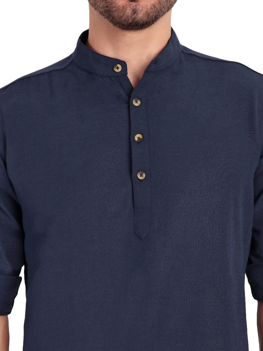 KNIGHT VICTORY Men Solid Cotton Linen Straight Kurta
