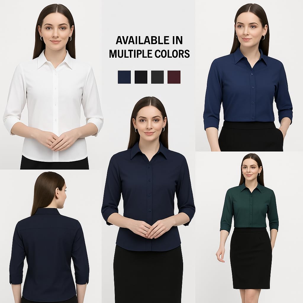 PRIASE B Women's Formal Shirt – 3/4 Sleeve Slim Fit Solid