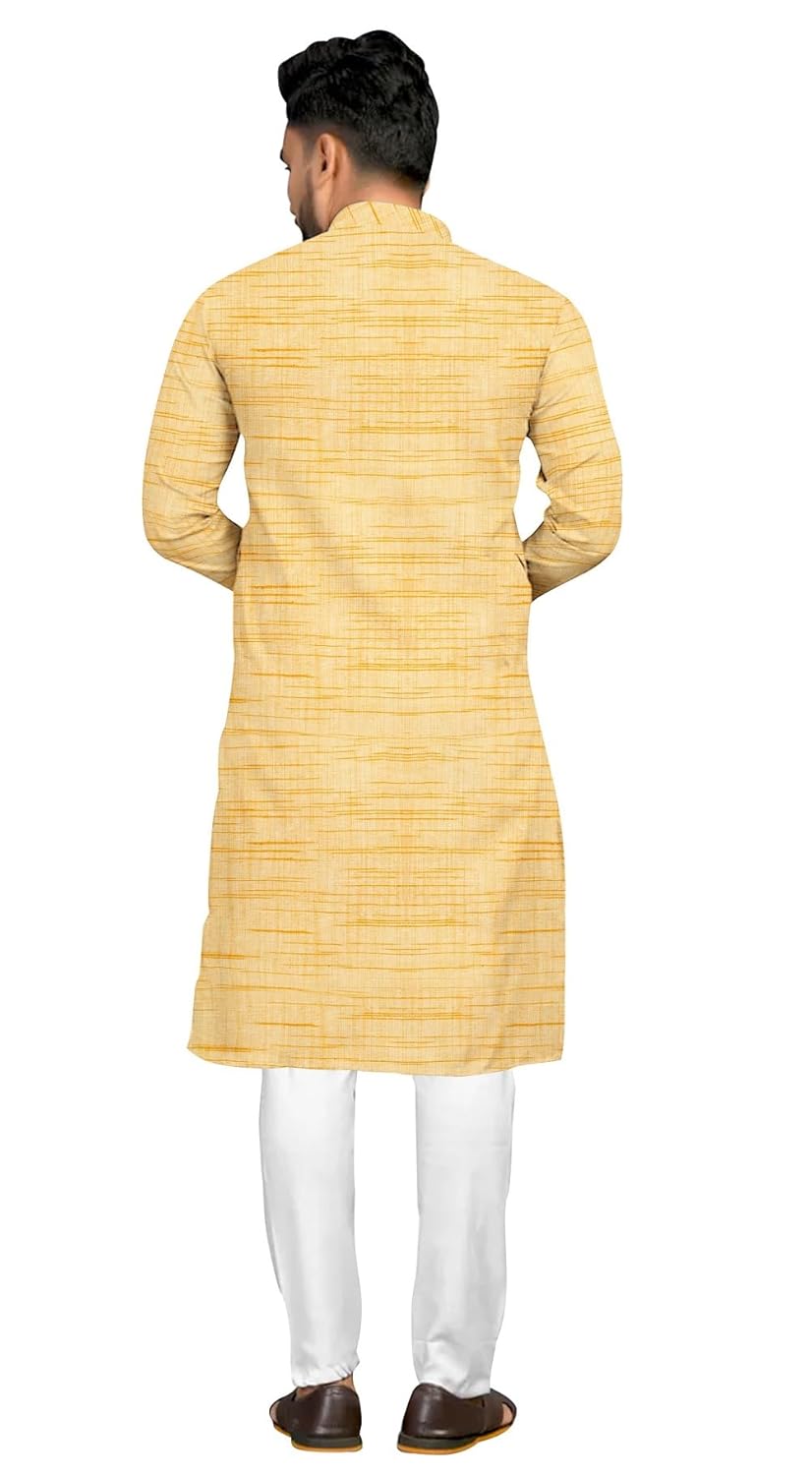 Mens Cotton Blend Full Sleeves Solid Casual Long Kurta