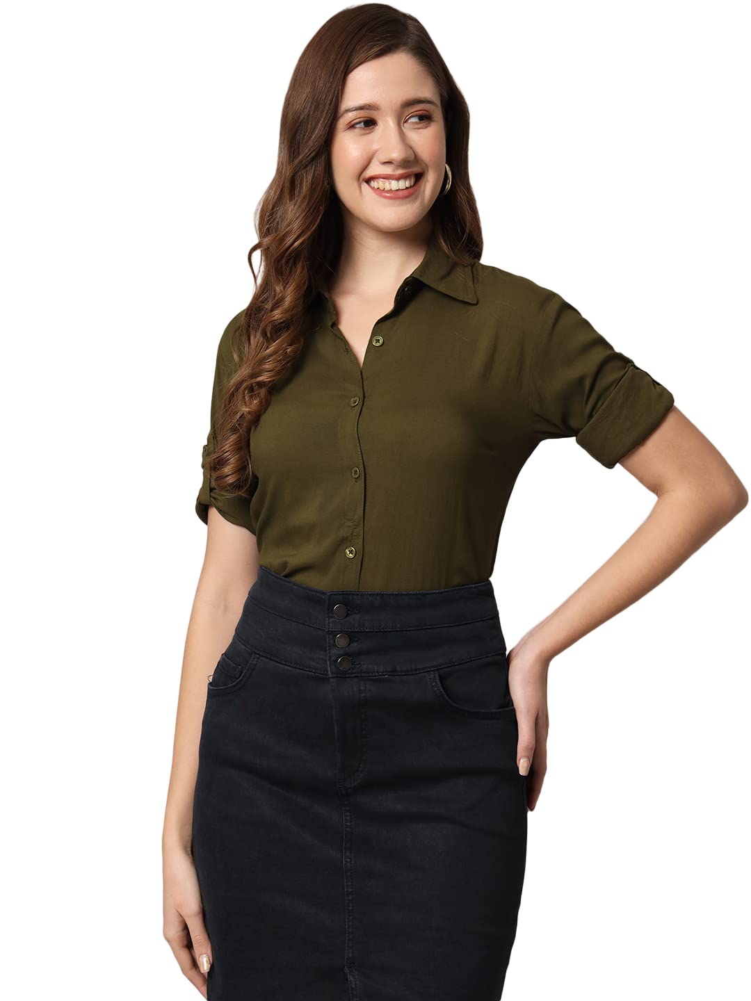 FUNDAY FASHION Women's Rayon Blend Regular Fit Solid Casual/Formal Button Shirt