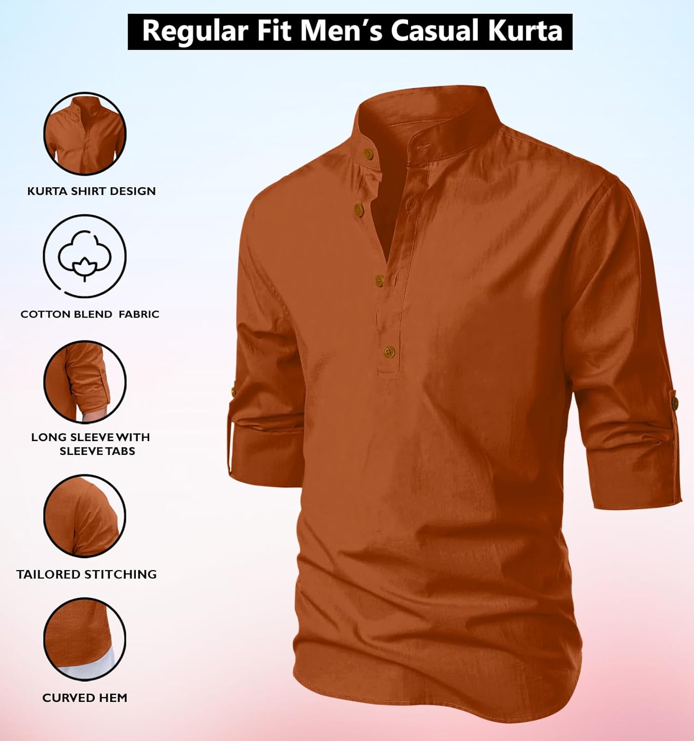 Zombom Men's Cotton Blend Mandarin Collar Self