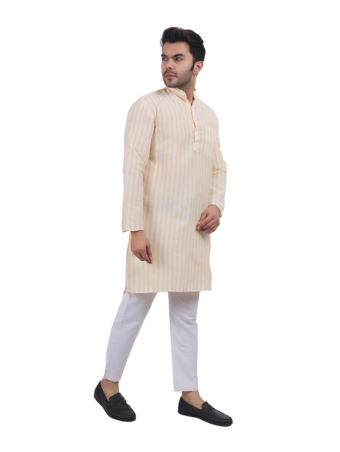 A F COLLECTION STORE Men's Khadi Cotton Striped Casual Long Kurta | Long Sleeves for Men | Regular Fit Cotton Stripedd Long Kurta