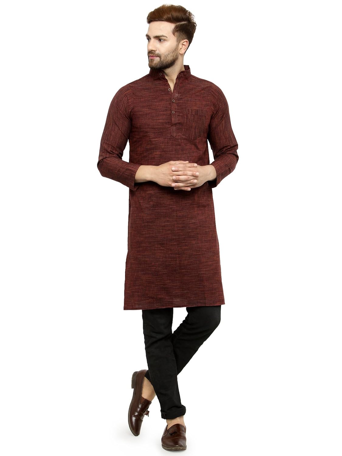 Enchanted Drapes Mens' Solid Cotton Long Kurta