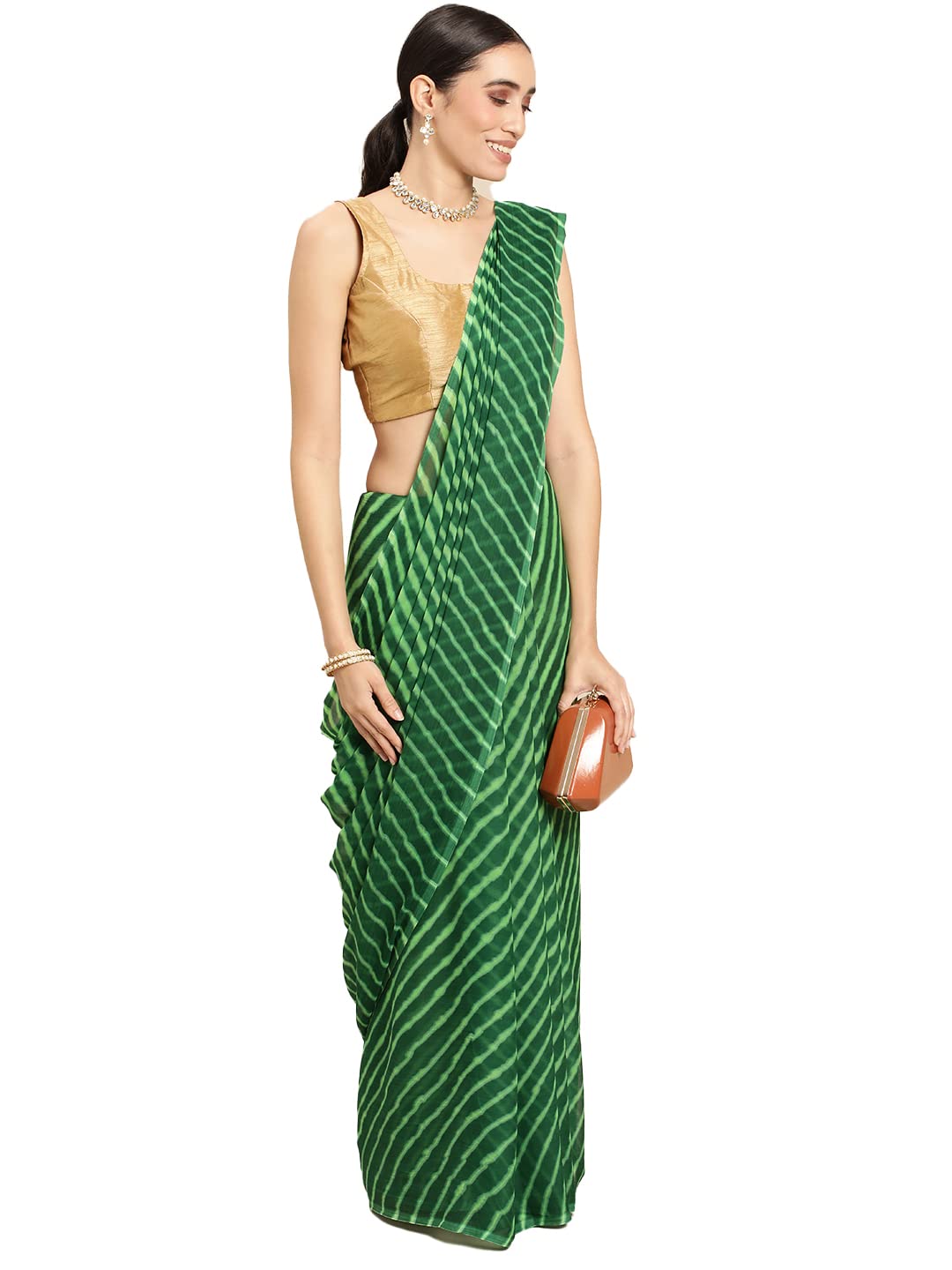 Women's Chiffon Lehriya Printed Saree Without Blouse