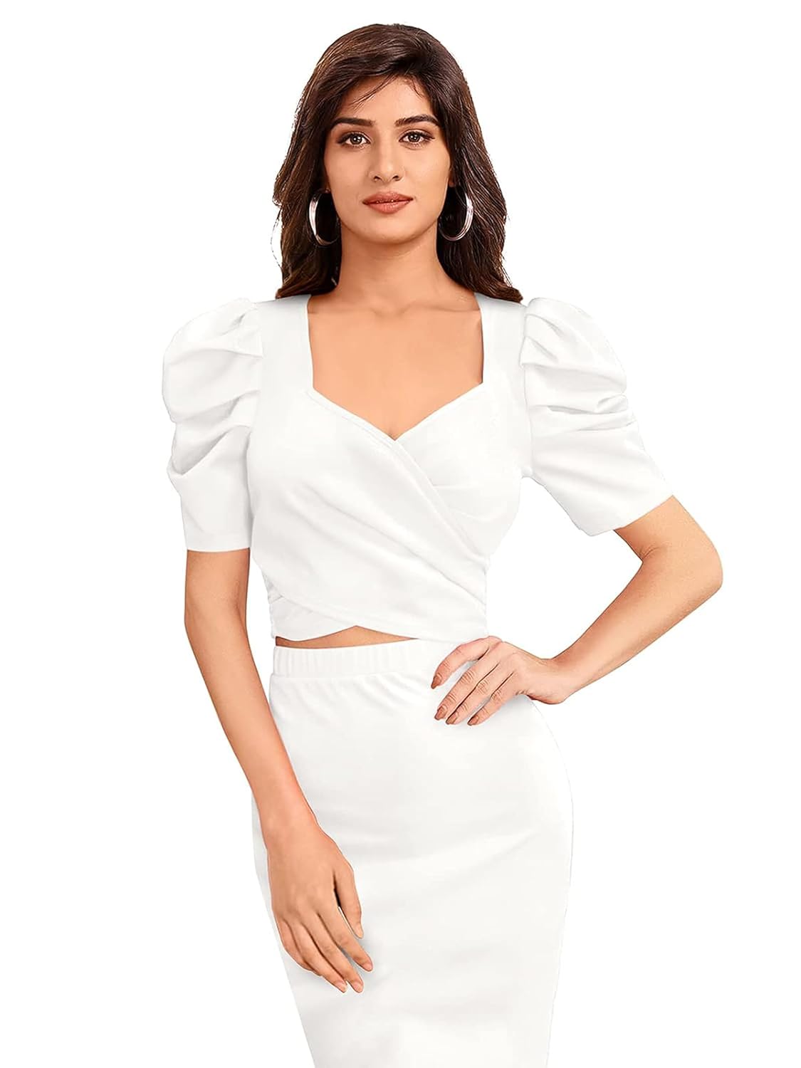 LONDON BELLY Women's Poly Cotton Top and Bottom Dress and Festival Bodycon Dress with Puff Sleeve