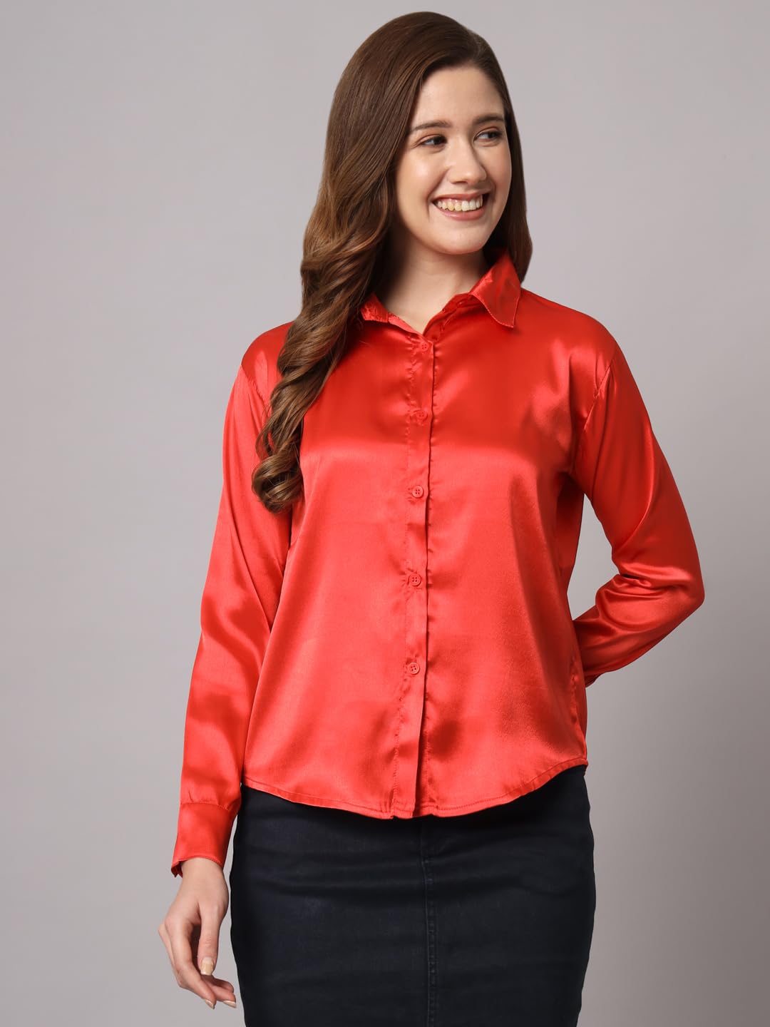 FUNDAY FASHION Women Solid Formal Satin Regular Fit Shirt