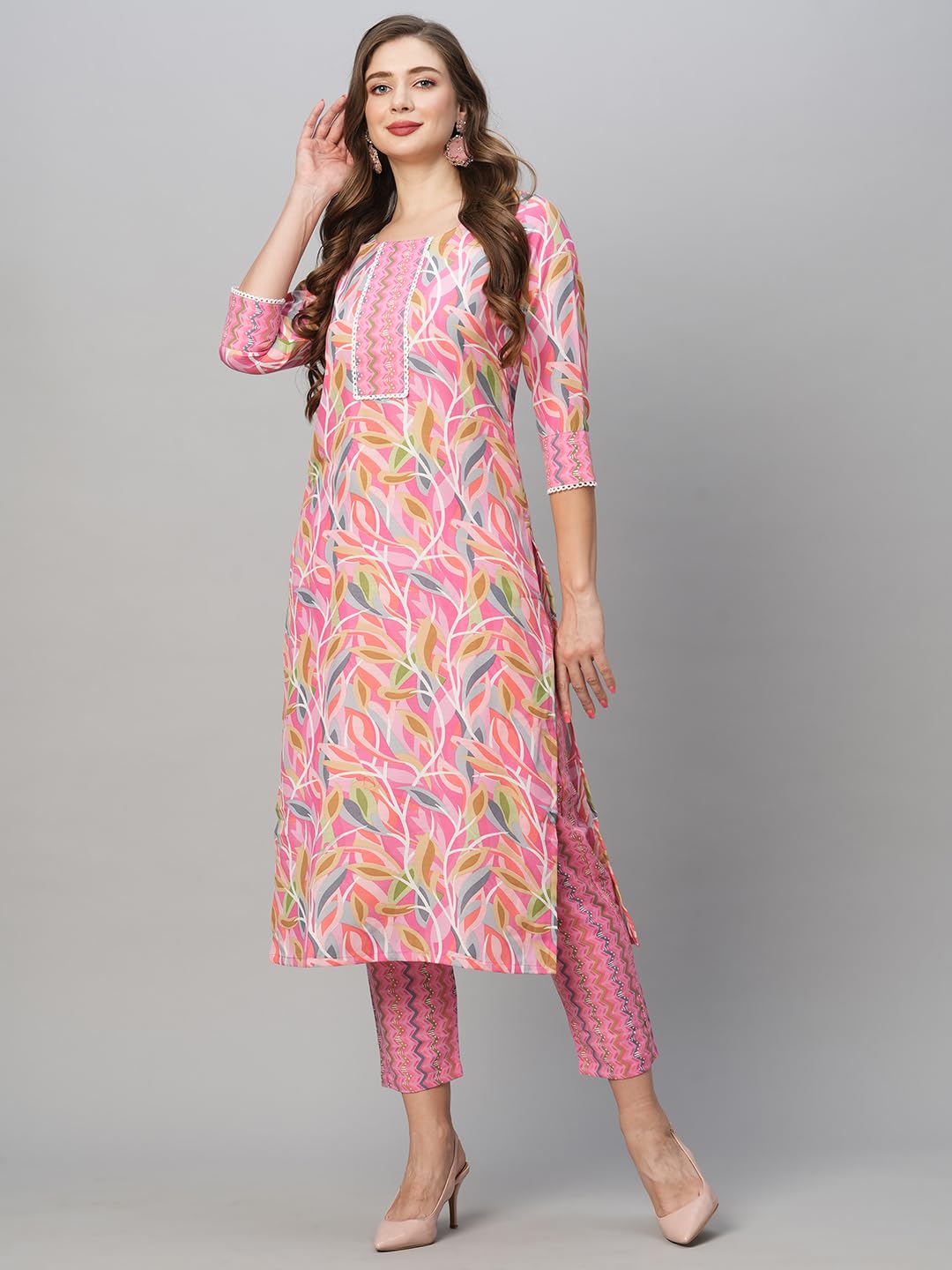 GoSriKi Women's Cotton Blend Floral Straight