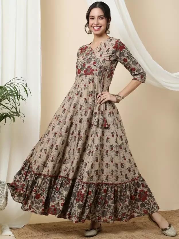 Women's Rayon Anarkali Floral Printed Angrakha Kurta