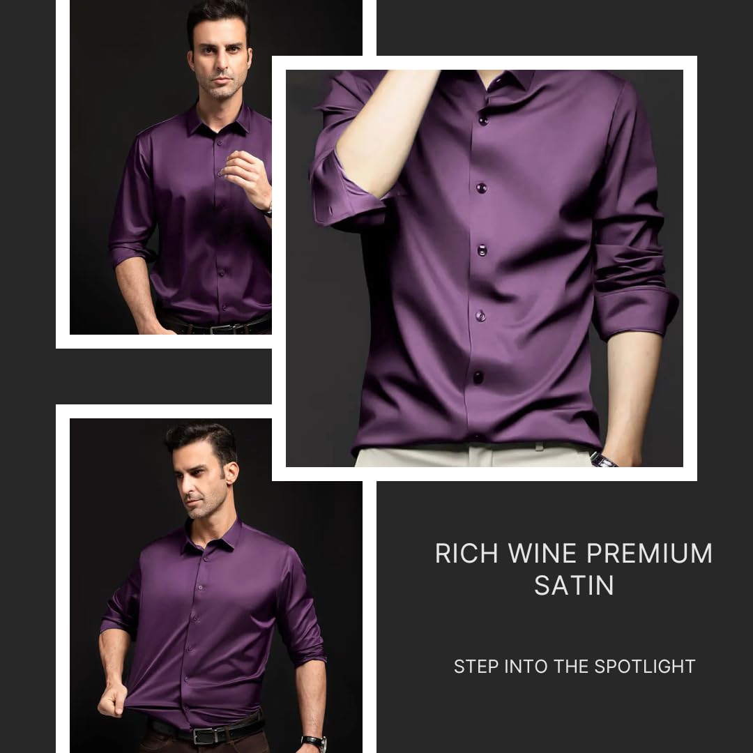 IndoPrimo Men's Stylish Solid Satin Casual Shirt