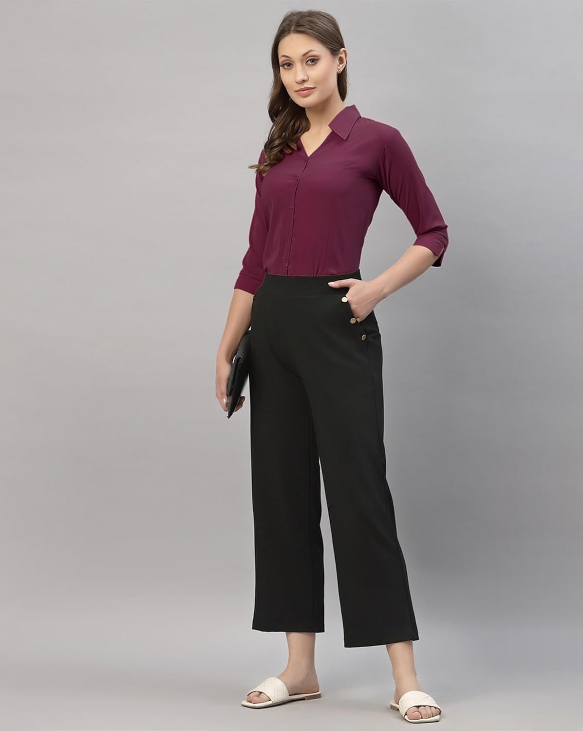 ETHIC GLANCE Women's Poly Viscose Button-Down