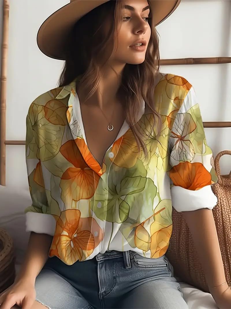 Gufrina Shirt for Women| Long Shirt for Women| Floral Print | Button-Down Western Shirt| Roll-Up Sleeves| Casual Relaxed Fit for Women