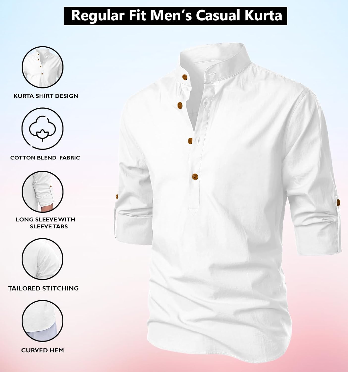 Zombom Men's Cotton Blend Mandarin Collar Self
