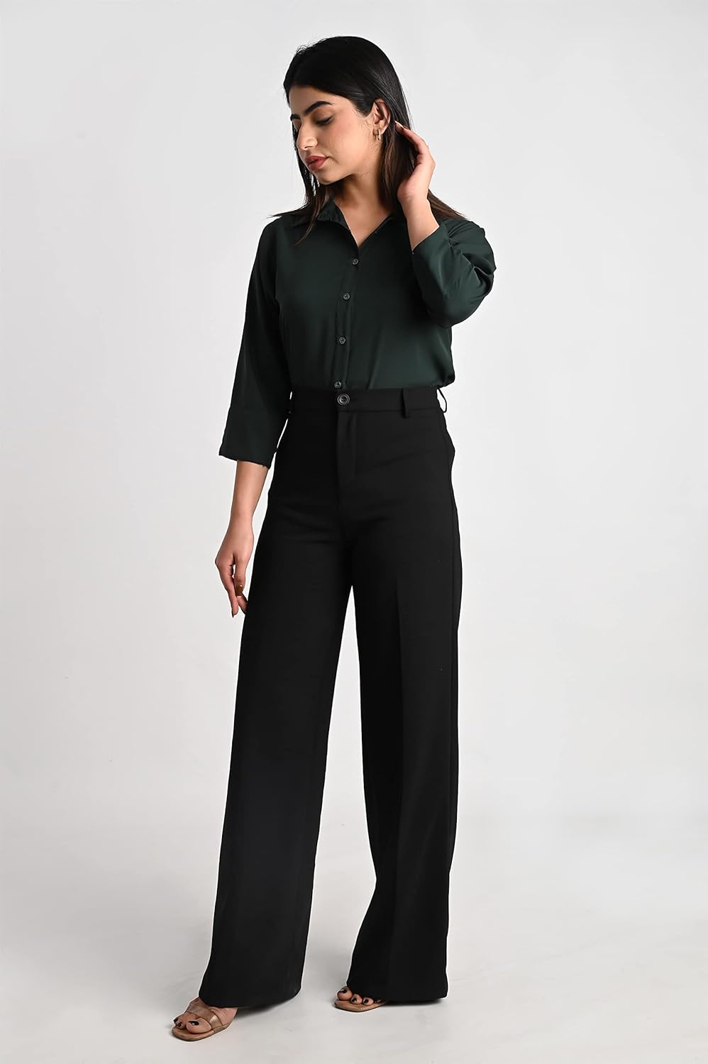 GM SARA Women's Polyester Stylish Regular Fit Button Down Plain Solid Formal Casual Shirts for Women Office Wear
